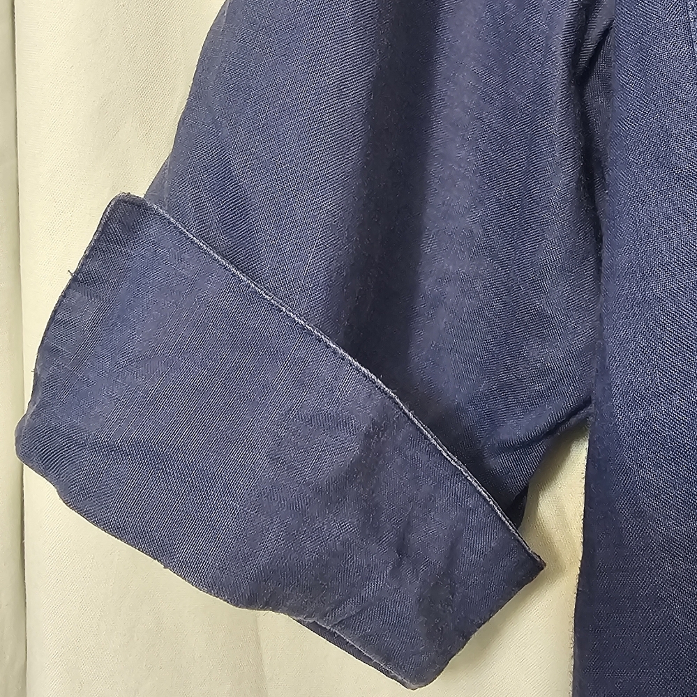 Vintage 100% Linen Short Sleeve Shirt Women's Size M Blue Button Down Breathable - Picture 5 of 13